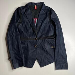 Apple Bottoms Denim Blazer Jacket Women XL Gold Logo Buttons Dark Wash Y2K Style